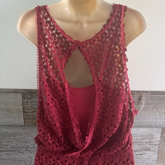 Free People Lily Lace Blouson Dress Red Raisin Size Small (T1) - Picture 5 of 10
